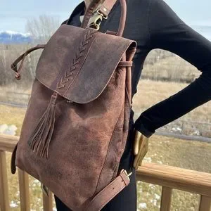 Bags | Lst 1 Boho Chic Genuine Brown Buffalo Leather Bag Backpack 